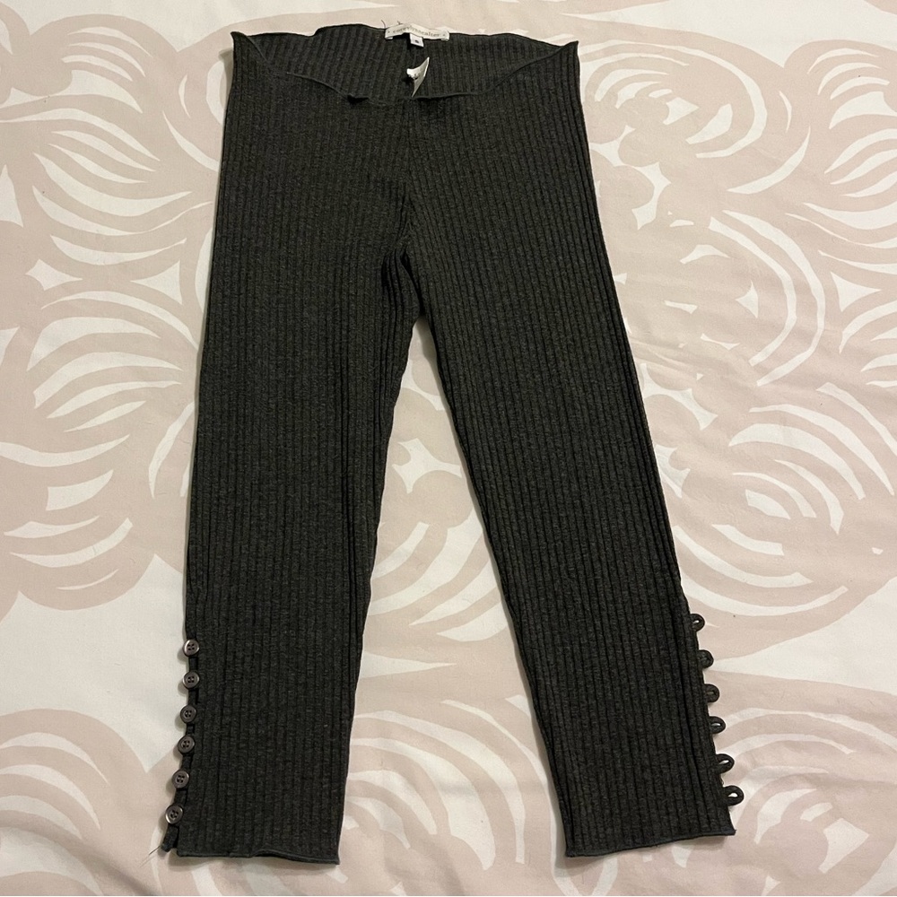 Corey Lynn Calter Ribbed Grey Tights w/ Button Detail